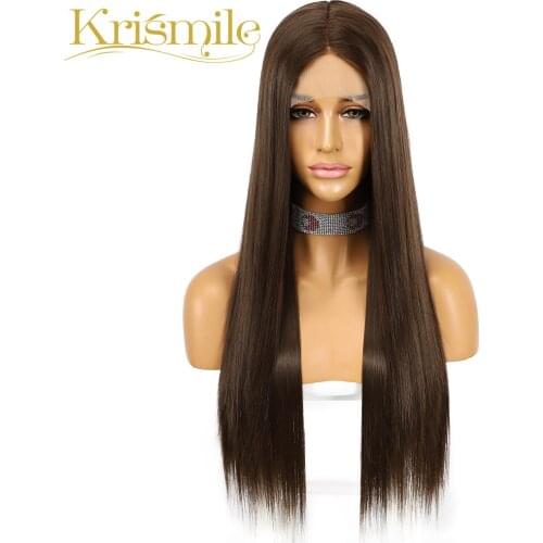 Brown Wig Long Straight Synthetic Lace Wig Middle Part Soft Hair Daily for Women Cosplay Party High Temperature 150% Density