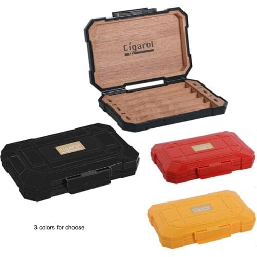 Portable Cedar Wood Cigar Humidor Case W/ Humidifier 5 Slots Travel Cigar Storage Box Smoking Accessories