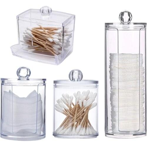 Acrylic Transparent Cotton Swab Pad Storage Box Dust Proof Cosmetic Finishing Rack Makeup Organizer Plastic Container