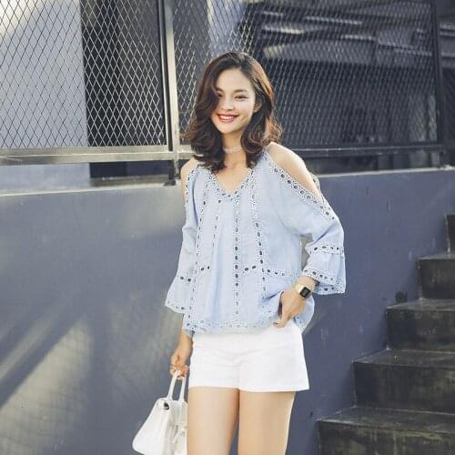 YLO STOCK2020 shirt sweet all-match three quarter sleeve solid color pullover cutout shirt female 24011