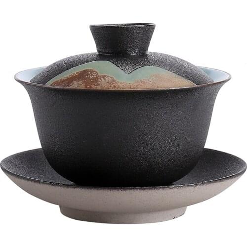 Handmade Ceramics Gaiwan Jingdezhen tea bowl Teaset Personal Tea Cup Teaware Tureen Lid Big Tea Bowl Saucer