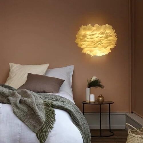 Nordic Romantic Sconces Pure White feather lamp for Bedside Dining room Children Room reading bedroom wall lamp