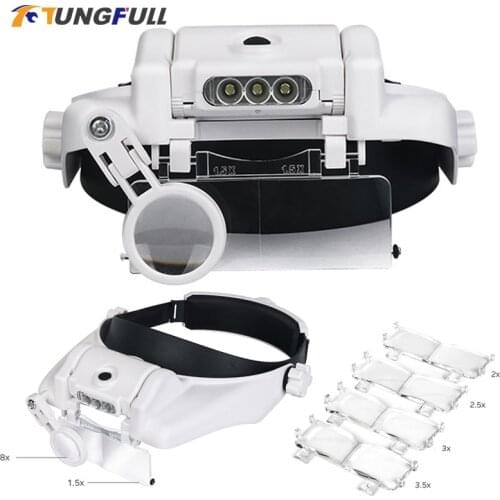 LED Light Headband Magnifier Glass Magnifying Glasses With Lamp Jewelry Appraisal 10x 15x 20x 25x Adjustable Lens Loupe