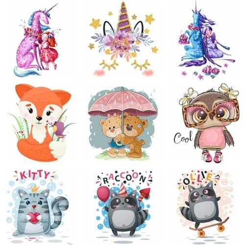 Cartoon Animal Iron On Patches For Clothes Unicorn Thermal Transfer Clothing Stickers Iron On Patches Washable Applique DIY