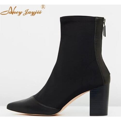 Women Shoes Adult Lady Female Boots Zipper Ankle Pointed Toe Super High Square heels Mature Fashion Leisure Nancyjayjii 2019