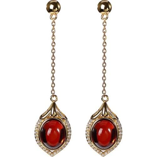 S925 sterling silver gold-plated natural blood amber stud earrings light luxury hollow earring pendant for ladies earrings