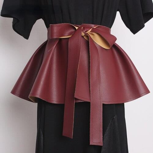 Patchwork Ruffle Wide Belt for Women Black Elegant Lace Up Bowknot Korean Belts Female Accessories 2021 New Fashion