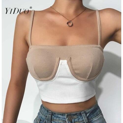 YiDuo Sexy Spaghetti Straps Backless Hit Color Crop Top 2020 Summer Women Patchwork Fashion Rib Streetwear Tank Top Camisole