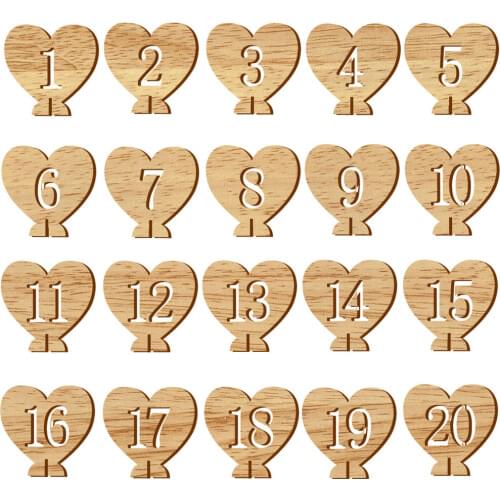 1-20 Seat Card Wooden Wedding Party Supplies Heart Shape Hollow Number Seat Place Holder Table Number
