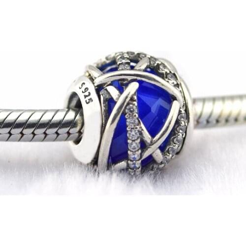 100% 925 Sterling Silver Royal Blue Crystal Galaxy Charm Fit Pandora Bracelets DIY Beads for Jewelry Making Berloque