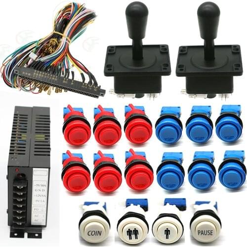 2 HAPP Style Joystick + 16 American Push Bbutton 1 Power Supply 28 Pin Jamma Wire For DIY Pandora Arcade Game Cabinet Kit Part