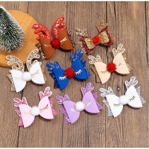 24pc/lot Christmas Hair Clip Christmas Decoration Hairpin XMAS Antlers Deer Hair Clip For Girls Kids Party Hair Accessories