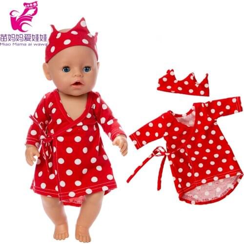 40cm Baby New Born Doll Clothes Set Red Dress with White Wave Point Crown 18 Inch American Doll Clothes Baby Girl Birthday Gift