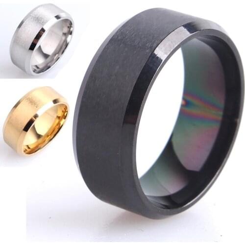 8mm brushed silver color Black Gold 316l Stainless Steel finger rings for men wholesale