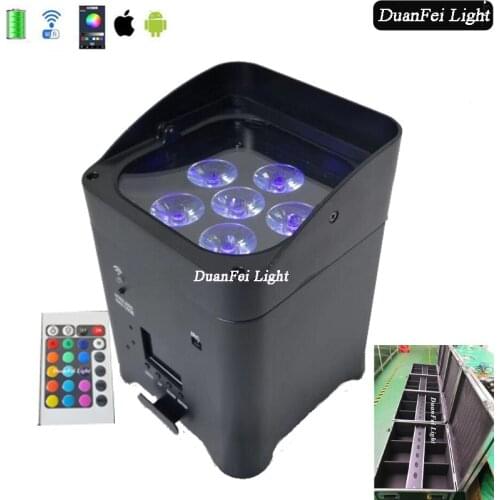 8pcs/lot chargetable wireless uplighting 6x18w led par RGBWAuv battery powered wifi control led par can with flycase