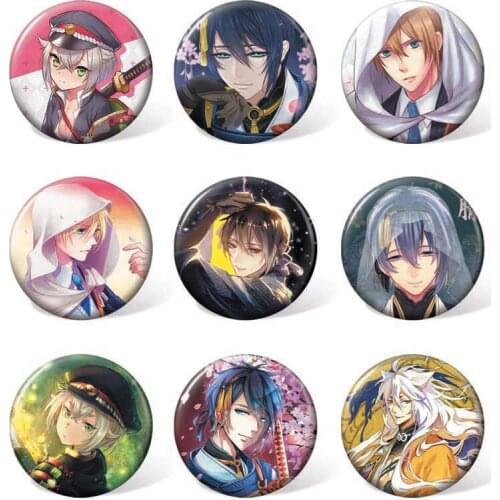 9pcs/set ) Anime Touken Ranbu Online Costume Brooch Men Women Fashion Badge Backpack Accessories for Gift