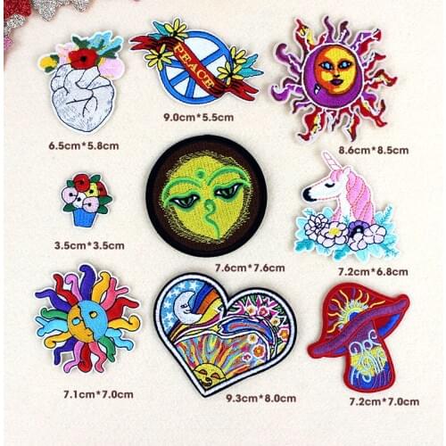9pcs/set Sunflower heart patches Embroidery for clothing iron on clothes patches Applique badge DIY Handmade