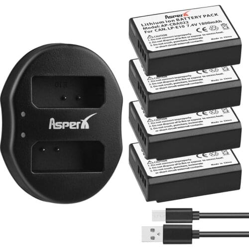 4× LP-E10 1800mAh LP E10 LPE10 Camera Batteries + Dual USB Charger for Canon EOS 1100D 1200D 1300D Rebel T3 T5 KISS X50 X70