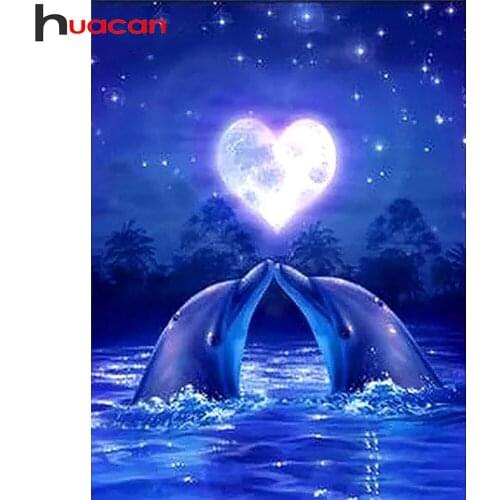 Huacan Diamond Mosaic Embroidery Dolphin 5D DIY Diamond Painting Full Drill Animals Modular Pictures Bedroom Decoration