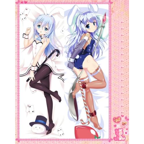 Anime Cartoon Is the order a rabbit Double Bolster Hugging Pillow Case Pillow Cover Pillowcase Peach Skin 2 Way No.511039