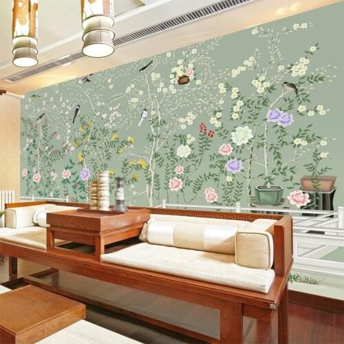 Beibehang Seamless mural of modern Chinese flower and bird YuLan hand-painted wallpaper TV background wall Custom Size
