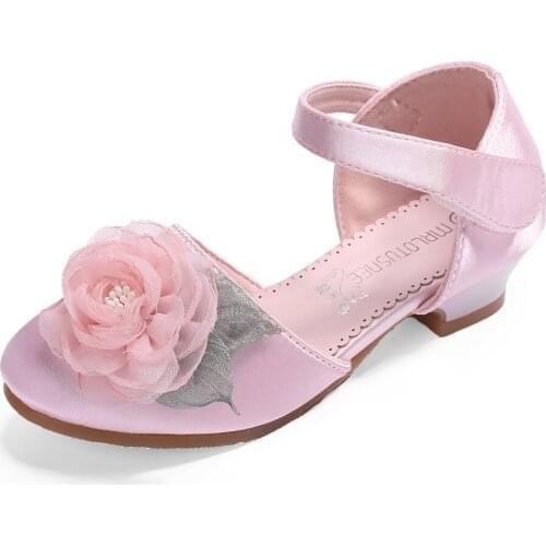 Children Girls High heel Princess Sandals Fashion Children flower dress shoes For Party Wedding big girl shoes