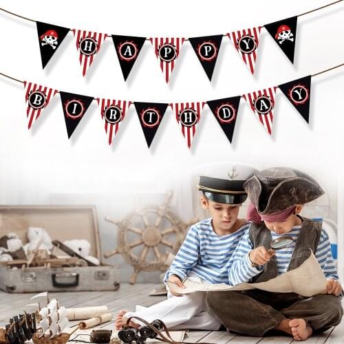 Baby Shower DIY Cool Pirate Happy Birthday Banner Kids Party Decoration Caribbean Pirate Wall Hanging Bunting Kids Party Favors