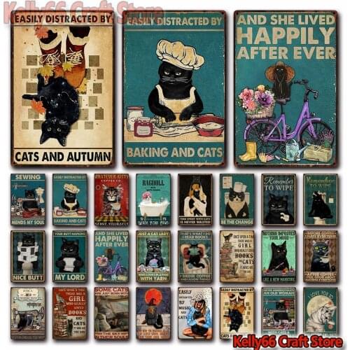 [ Kelly66 ] Pets Sewing Black Cats And Baking Coffee My Lord Butt Tin Metal Sign Home Pub Bar Decor Painting 20*30 CM Size Dy224