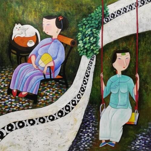 Home Decor Wall Painting Canvas Chinese Contemporary Art Hu YongKai Rural Women Picture Modern Hand painted Oil Painting