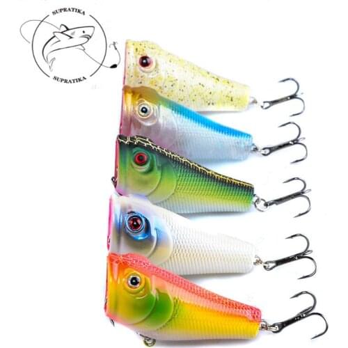 Artificial Bionic Bait 5Pcs/set 5cm/8g Popper Floating ABS Plastic Hard Bait 3DEye Wobbler Sea Freshwater Fishing Lures 6# Hook
