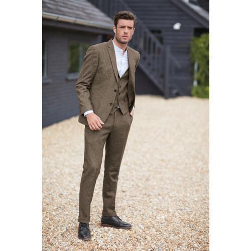 Custom Mens Suit WinterSmart Casual Wlooen V-Neck Long-Sleeved Single Breasted Slim-Fit Cocktail Party 3Pieces Suit