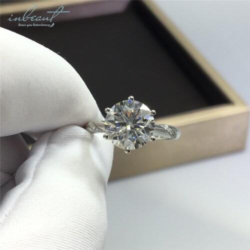 Inbeaut Women Wedding 925 Silver 2 ct Excellent Cut D Color Pass Diamond Test Moissanite Ring for Birthday Gift Fine Jewelry