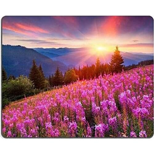 Mouse pad Gaming Mouse pad Colorful Summer Sunrise in The Mountains with Pink Flowers