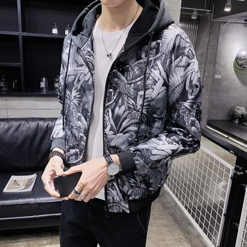 Hip Hop Casual Baseball Collar Fashion Flower Print Jacket Streetwear Jacket 2020 Hooded Jacket Loose Mens Bomber Jacket Men