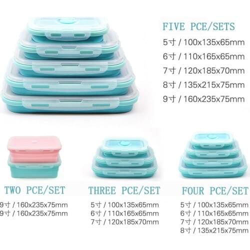 3Pcs/4pcs/Set Food Grade Silicone Lunch Box Collapsible Food Box Portable Microwave Bento Lunch Box Eco-Friendly Food Container