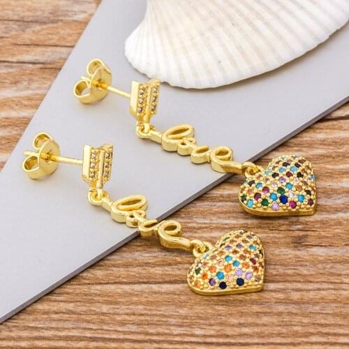 Hot Sale Korean Trendy Love Heart Rhinestone Long Pendientes For Women Girls Fashion Colorful Crystal Earrings Gift