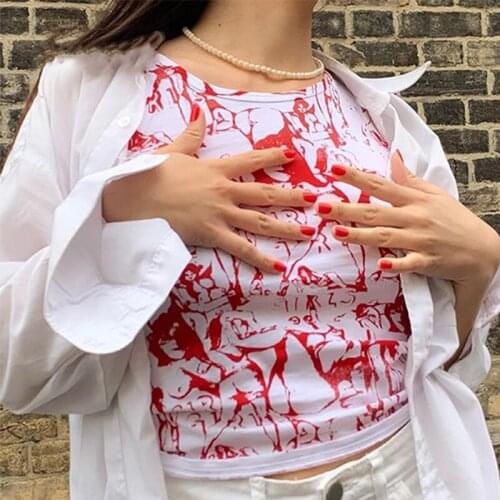 Abstract Graffiti Pattern Round Neck Tank Tops Female Summer Wild Casual Slim Sleeveless Soft Summer Basic Cropped Vest