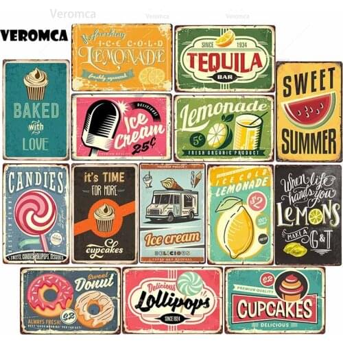 Retro Metal Plaque Tin Sign Food Candies Cupcake Vintage Art Poster Cafe Kitchen Bar Pub Signboard Sweet Summer Home Wall Decor