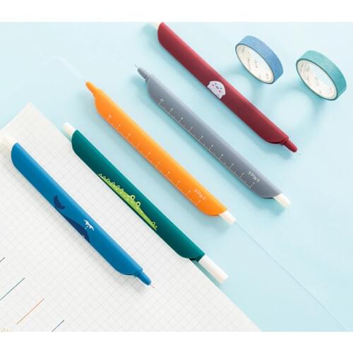 Cartoon Design Bookmark Type Pen Retro Color Ink Writing Portable Ruler Paper Clip Stationery Office School Student Gift A6866