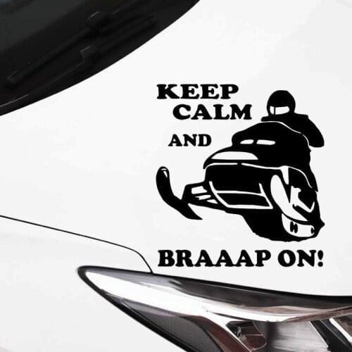 13.9CM*15CM Snowmobile Keep Calm BRAAAAP On Pattern Car Sticker Car Trunk Decor Vinyl Decal Black/Silver N1356