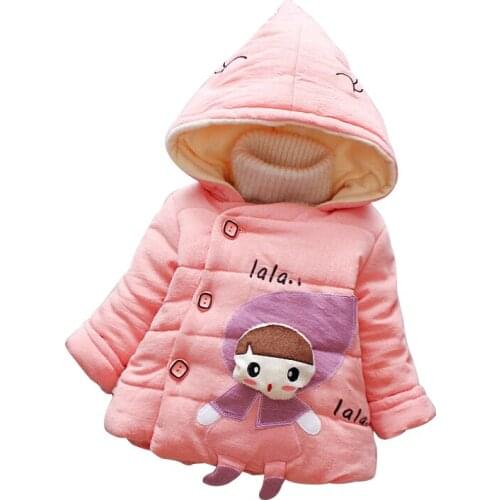 Baby girl winter new velvet cotton jacket girl cute cartoon girl hooded thick cotton jacket girl pure cotton warm cotton jacket