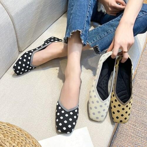 New Style 2021 Ladies Flat Shoes Casual Fashion Pull-on Ballet Shoes Breathable Knitted Loafers Spring And Autumn Ladies Shoes