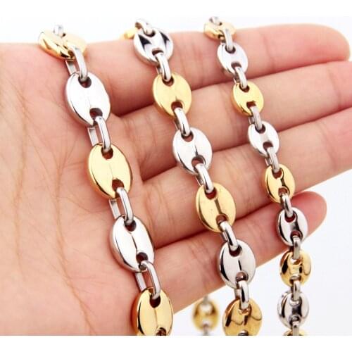 New 7/9/11MM Silver Color&Gold Stainless Steel Coffee Beans Link Chain Men Women Necklace Or Bracelet Jewelry 7-40" 1pcs Hotsale