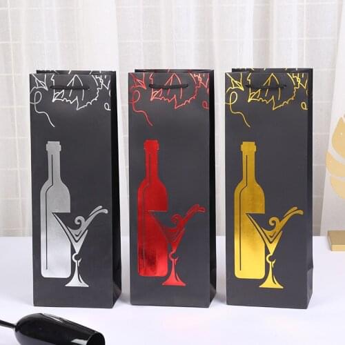 AVEBIEN New Double-sided Hot Stamping Red Wine Gift Bag Wine Packaging Wedding Birthday Party Portable Paper Bag Cadeau Zakjes