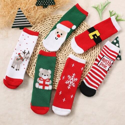 New Thickened Childrens Socks Cute Cartoon Christmas Baby Dreathable Socks for Autumn and Winter, Suitable for 1-7 Years old