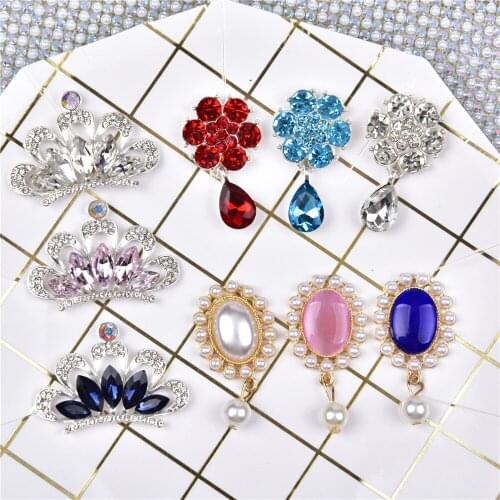 Opal Rhinestone Pearl Flower Plate Glass Diamond Crown Flat Back Drop Pendant Brooch DIY Bridal Headwear Jewelry Accessories