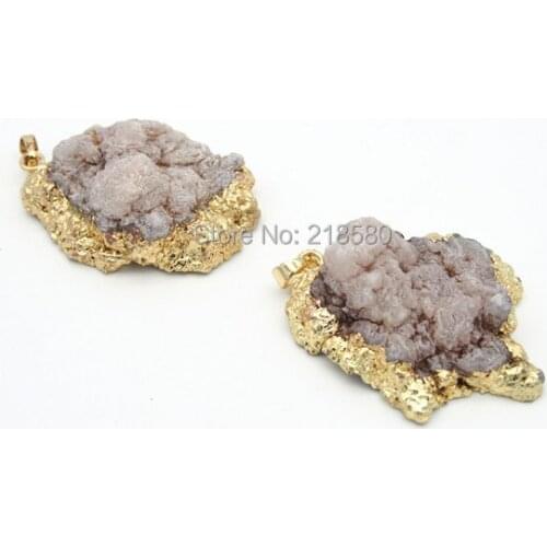 P15052206 Agates Geode Half Druzy Crystal Pendant Gold Electroplated Pendant