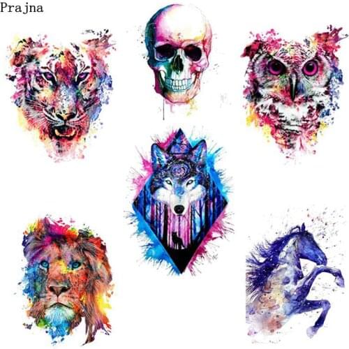 Prajna Punk Style Iron-On Transfer Skull Tiger Lion Stickers On Clothes Ironing On Heat Transfer Summer Style Clothing Applique