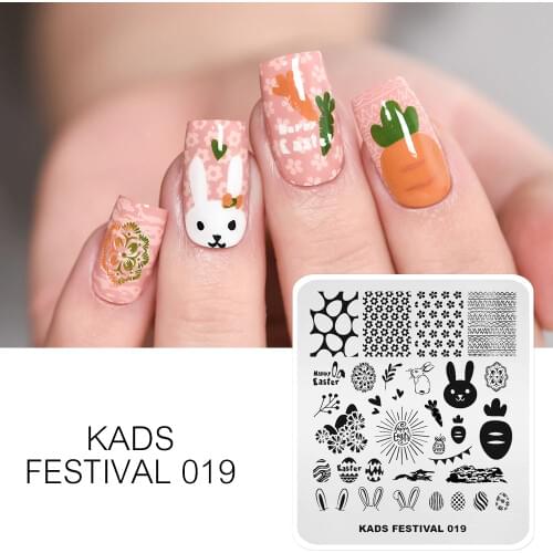 KADS New Stamping Template Easter Rubbit Image Nail Stamping Plates Heart Mouse Candy Nail Template Print Stencil Plate
