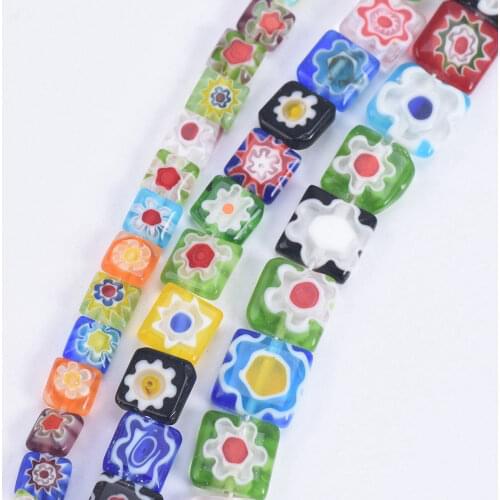 Flat Square 6mm 8mm 10mm Random Mixed Flower Patterns Millefiori Glass Loose Beads Lot For DIY Jewelry Making Findings
